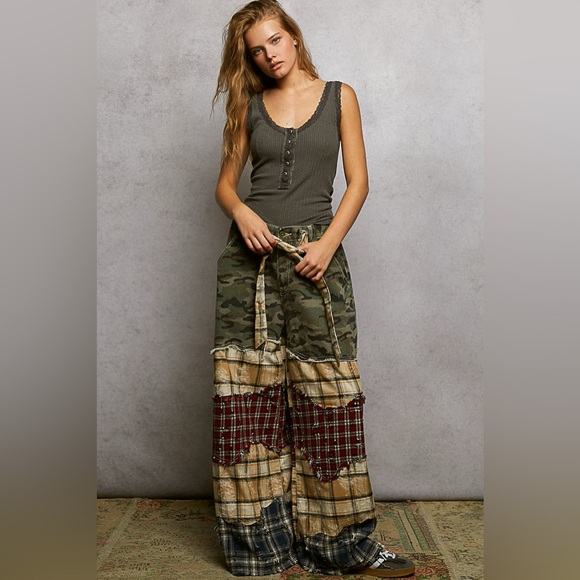 POL Pants - N16 New!!! POL Multicolor Patchwork Camo Wide-Leg Pants